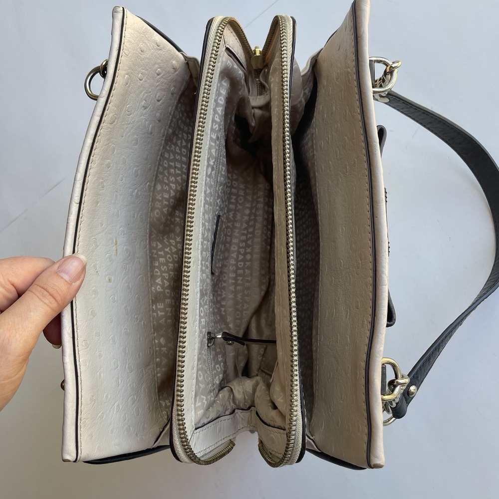 Kate Spade New York Darcy Road Trip Cream‎ Shoulder Satchel Bag Ostrich Embossed - Picture 3 of 16